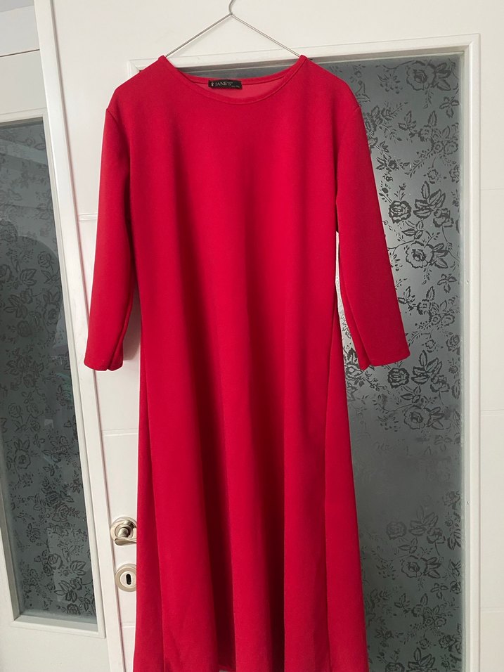 Kırmızı Uzun Kollu Salaş Elbise - Görsel 2