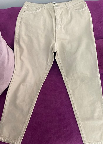 Bej Kadın Midi Bol Kesim Kot Pantolon - Görsel 3