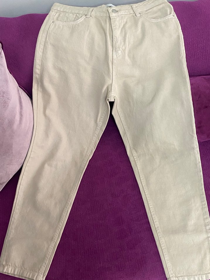 Bej Kadın Midi Bol Kesim Kot Pantolon - Görsel 3