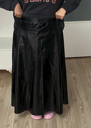 Kadın Siyah Deri Midi Ceket - Görsel 3