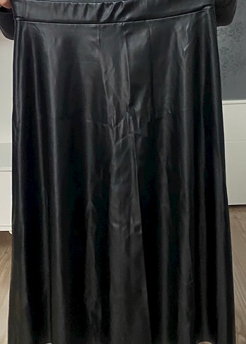 Kadın Siyah Deri Midi Ceket - Görsel 2