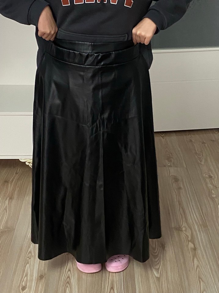 Kadın Siyah Deri Midi Ceket - Görsel 3