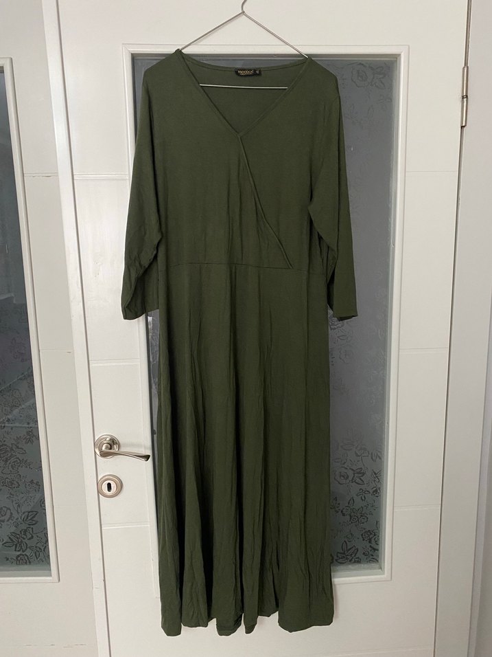 Kadın penye Uzun V Yaka Salaş Elbise - Görsel 2