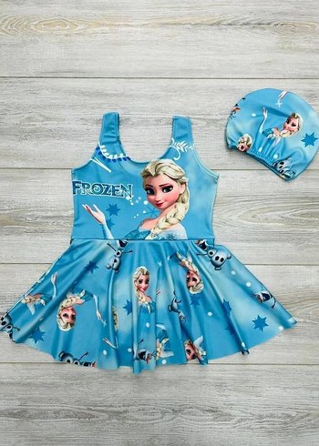 Frozen Baskılı Kız Çocuk Mayo ve Bone Seti