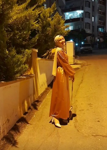 Mango Pembe Saten Uzun Kollu abiye