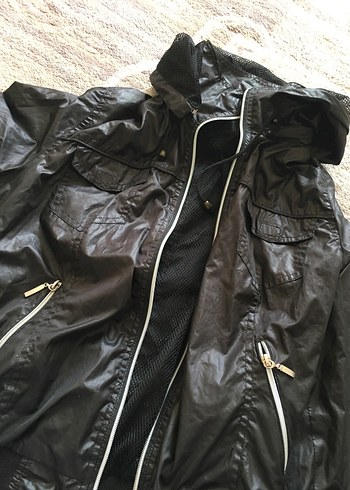 Deri Siyah Fermuarlı Kadın Yağmurluk ceket - Görsel 3