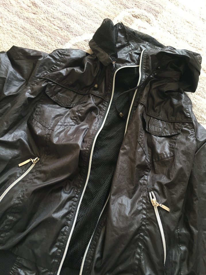 Deri Siyah Fermuarlı Kadın Yağmurluk ceket - Görsel 3