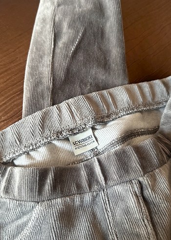 Gri lastikli kadife tayt - Görsel 2