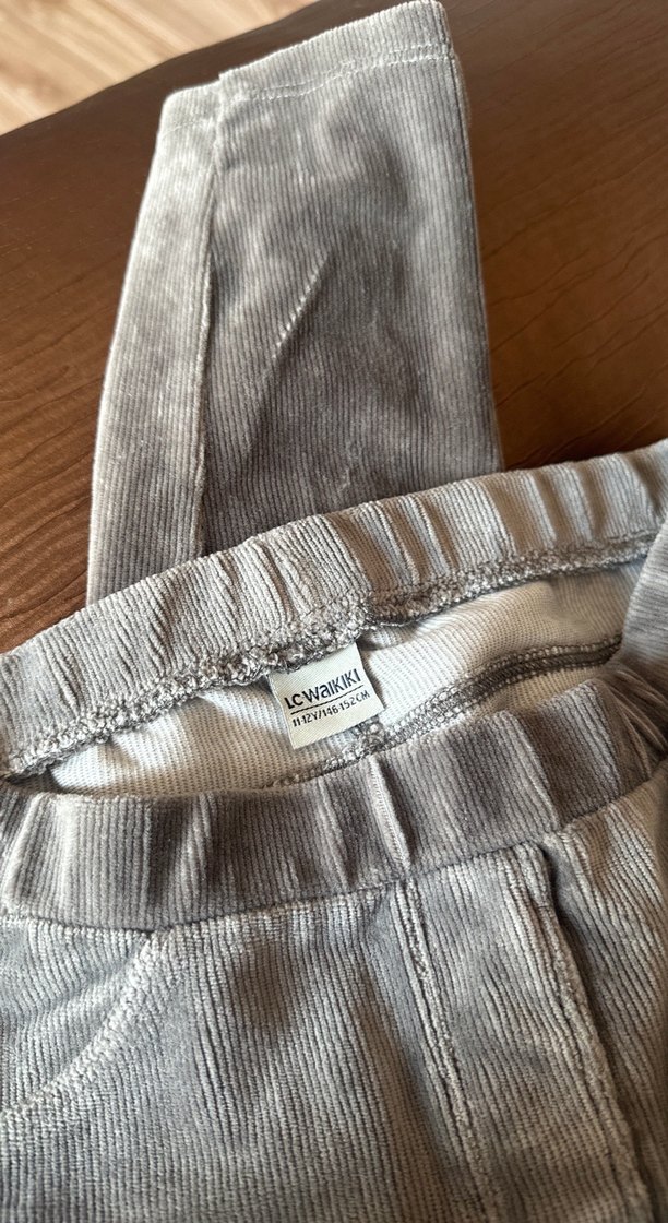 Gri lastikli kadife tayt - Görsel 2