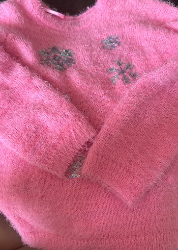 Nakışlı Pembe Kız Çocuk Triko Kazak - Görsel 2