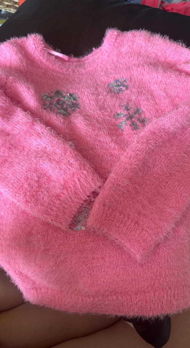 Nakışlı Pembe Kız Çocuk Triko Kazak - Görsel 2