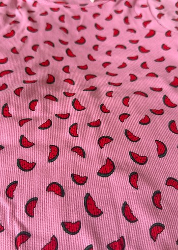Kız Çocuk Pembe Karpuz Desenli Tişört - Görsel 3