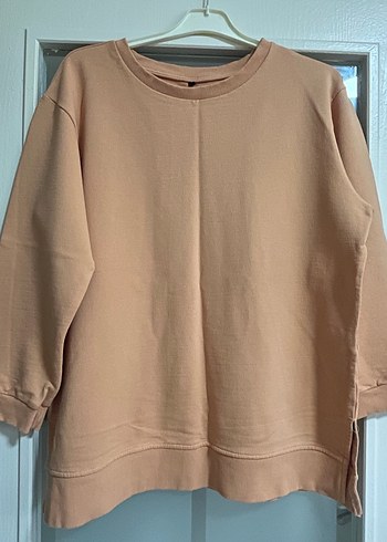Bej Kadın Oversize Bisiklet Yaka Sweatshirt