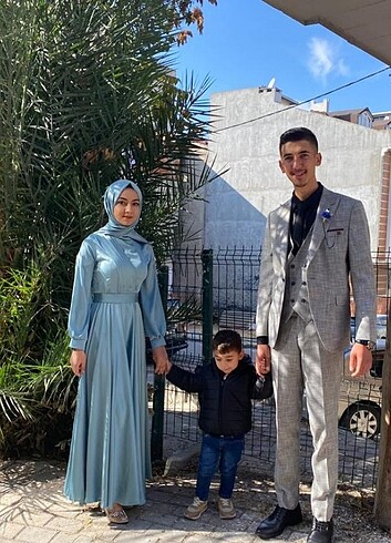 s Beden turkuaz Renk Tesettür abiye şalı ile