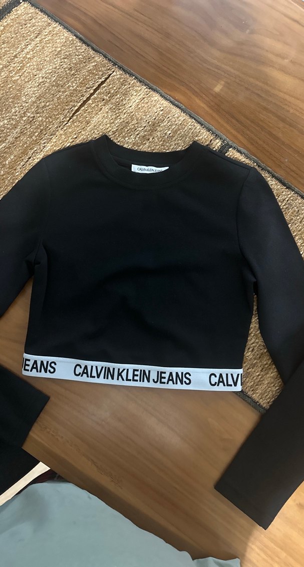 Calvin Klein Siyah Crop Sweatshirt - Görsel 2