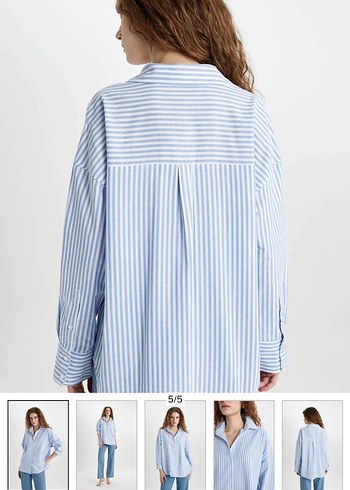 Mavi Çizgili Kadın Gömlek - Görsel 2