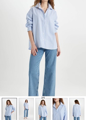 Mavi Çizgili Kadın Gömlek - Görsel 3