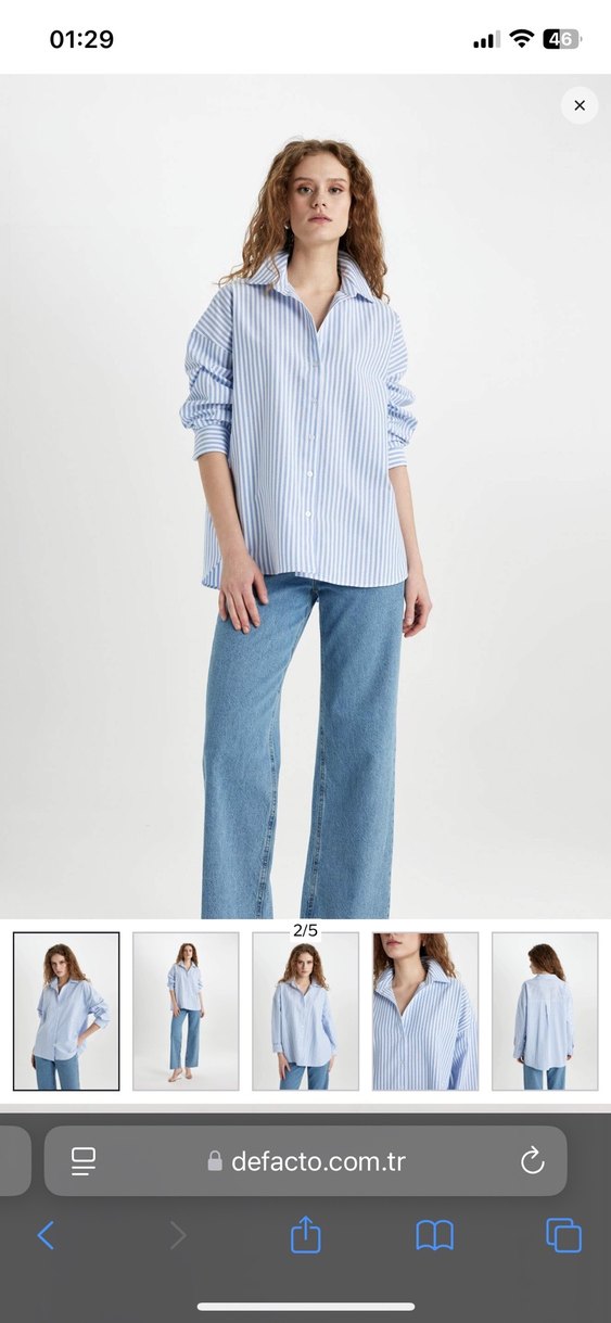 Mavi Çizgili Kadın Gömlek - Görsel 3