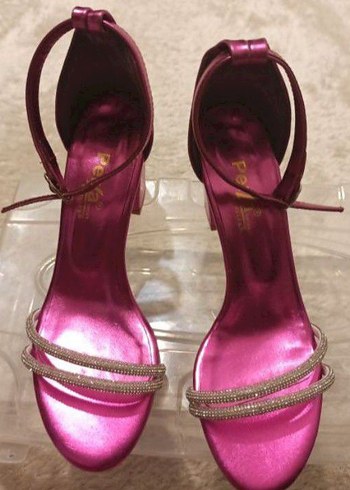 Pera Marka Pembe Parlak Tokalı Blok Topuklu Abiye Ayakkabı - Görsel 2