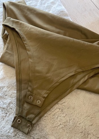 Bej Keten Hamile Bluzu, Kısa Kollu, V Yaka - Görsel 2