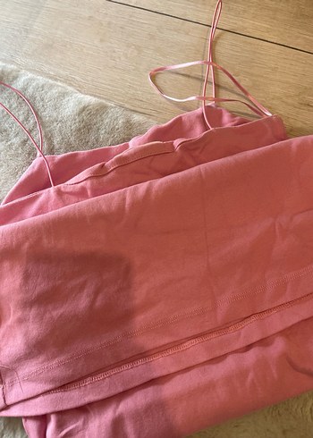 Pembe Keten Midi Elbise - Görsel 3