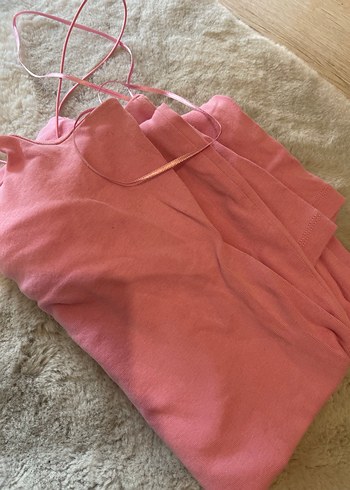 Pembe Keten Midi Elbise - Görsel 4