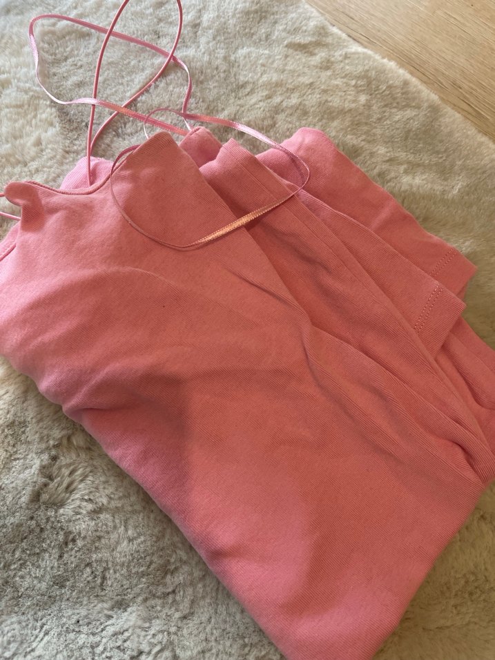 Pembe Keten Midi Elbise - Görsel 4