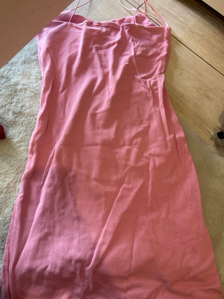 Pembe Keten Midi Elbise - Görsel 2