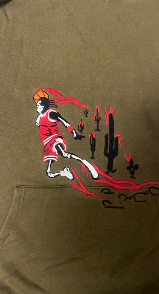 Haki renk Kapüşonlu Baskılı Sweatshirt - Görsel 2