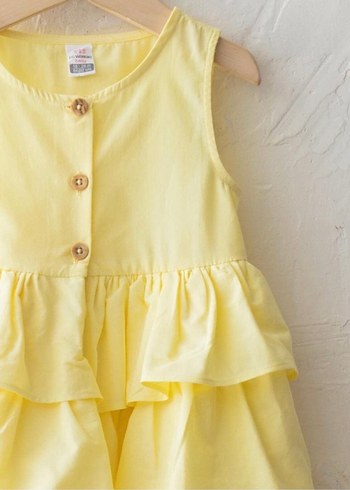 Sarı Kolsuz Katlı Kız Elbisesi - Görsel 6