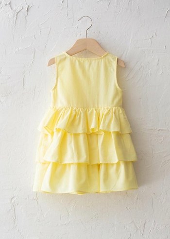 Sarı Kolsuz Katlı Kız Elbisesi - Görsel 5