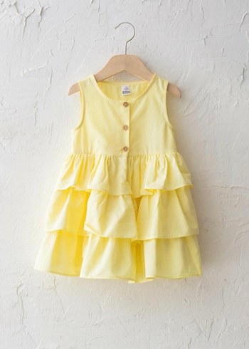 Sarı Kolsuz Katlı Kız Elbisesi - Görsel 4