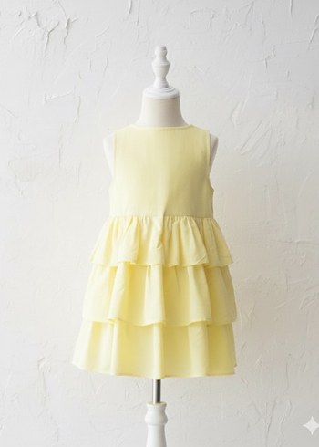 Sarı Kolsuz Katlı Kız Elbisesi - Görsel 2
