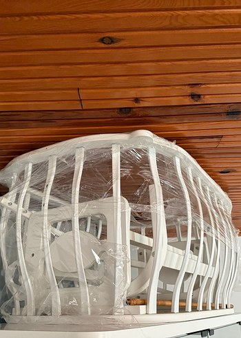 Beyaz Ahşap Sallanan Bebek Beşiği ve Sepeti - Görsel 7