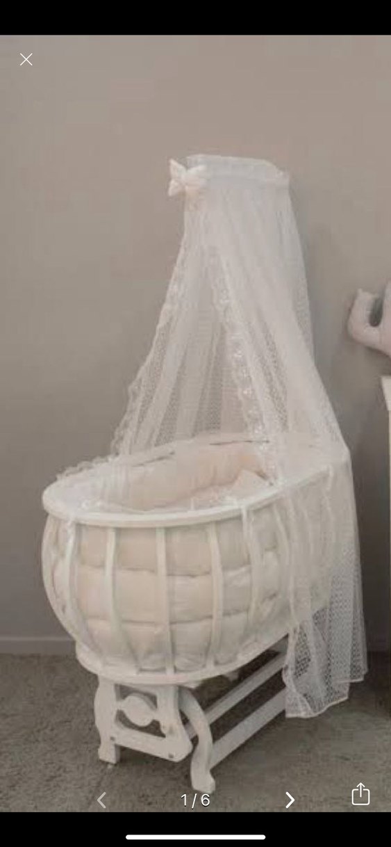 Beyaz Ahşap Sallanan Bebek Beşiği ve Sepeti - Görsel 2