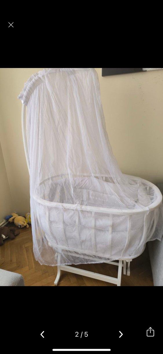 Beyaz Ahşap Sallanan Bebek Beşiği ve Sepeti - Görsel 3