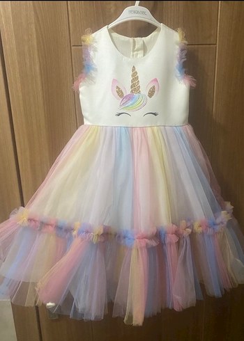 Çok Renkli Unicorn Kız Elbisesi - Görsel 3
