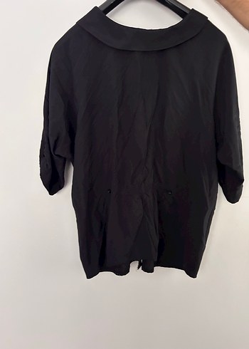 Siyah Kumaş Gömlek, Düğmeli, Yaka Detaylı - Görsel 4