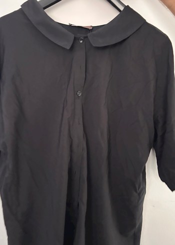 Siyah Kumaş Gömlek, Düğmeli, Yaka Detaylı - Görsel 2