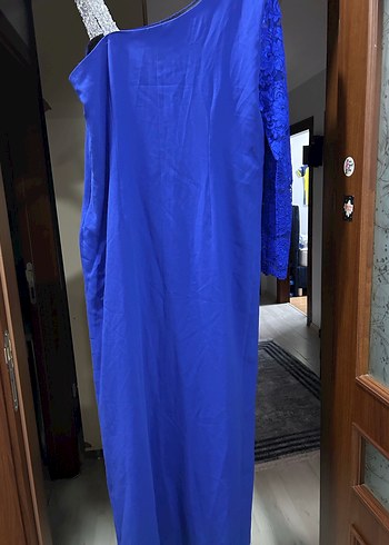 Mavi Drapeli Tek Omuzlu Abiye Elbise - Görsel 4