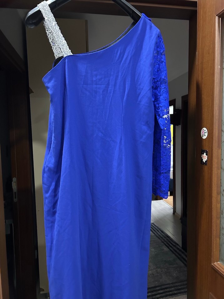 Mavi Drapeli Tek Omuzlu Abiye Elbise - Görsel 3