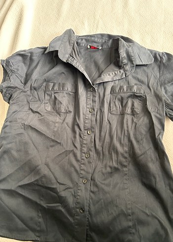 lacivert Kısa Kollu Keten Gömlek - Görsel 2