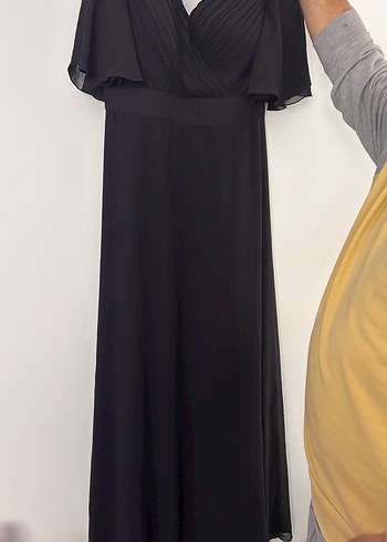 kruvaze Yaka Drapeli Siyah uzun Abiye Elbise - Görsel 5