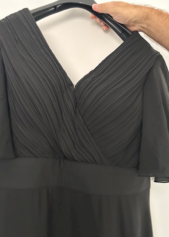 kruvaze Yaka Drapeli Siyah uzun Abiye Elbise - Görsel 3