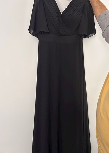 kruvaze Yaka Drapeli Siyah uzun Abiye Elbise - Görsel 8