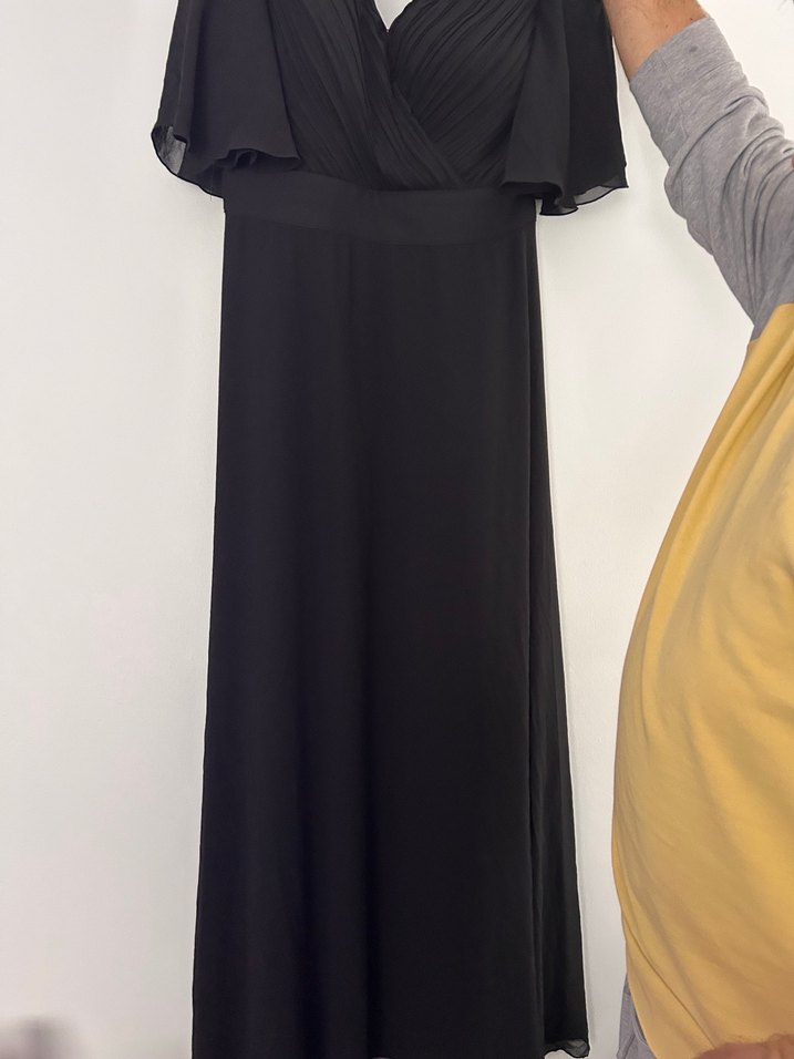 kruvaze Yaka Drapeli Siyah uzun Abiye Elbise - Görsel 5