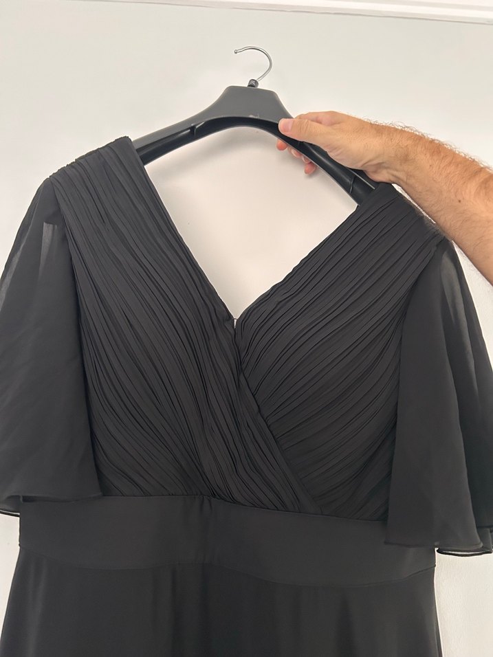 kruvaze Yaka Drapeli Siyah uzun Abiye Elbise - Görsel 2