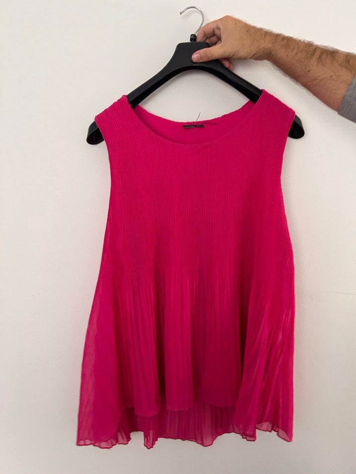 Pembe Pilili Kolsuz Mini Bluz - Görsel 3