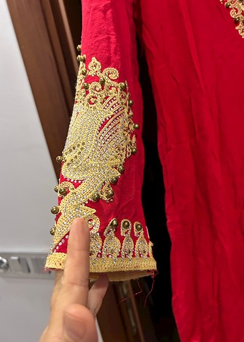 Nakışlı Kırmızı Uzun Kadın Elbise - Görsel 4