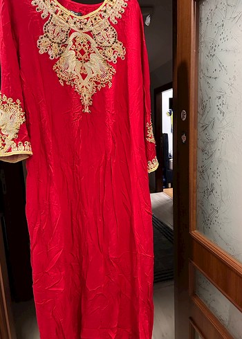 Nakışlı Kırmızı Uzun Kadın Elbise - Görsel 2